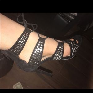 Black silver studded heels